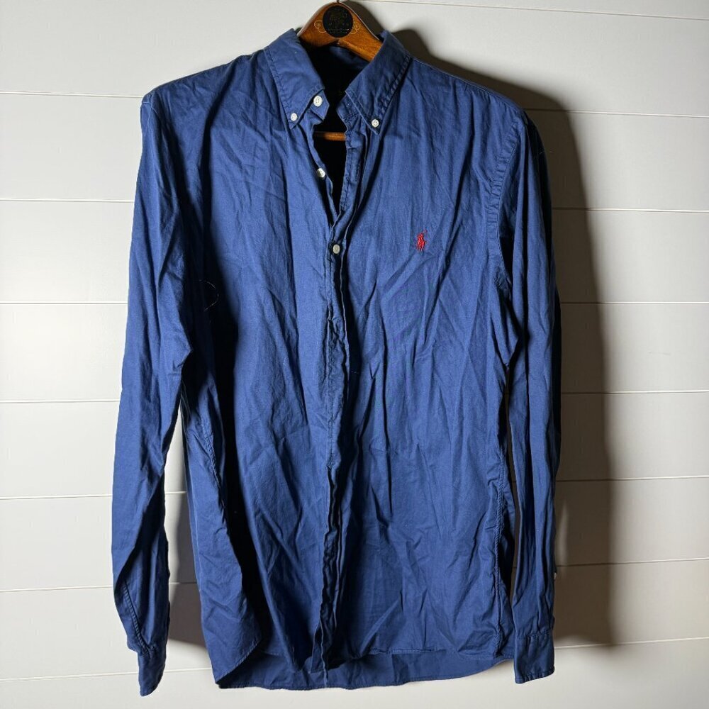 Ralph Lauren Classic Fit Button Down Blue Shirt 100% Cotton Sz XL Red Pony